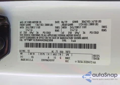 2019 Ford F-150 Xl from USA, damaged, VIN 1FTMF1C5XKKD92358